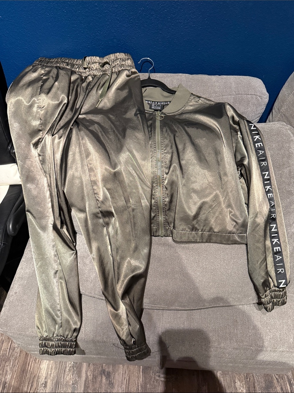 Nike Olive Satin Track Pants & Zip Jacket Set